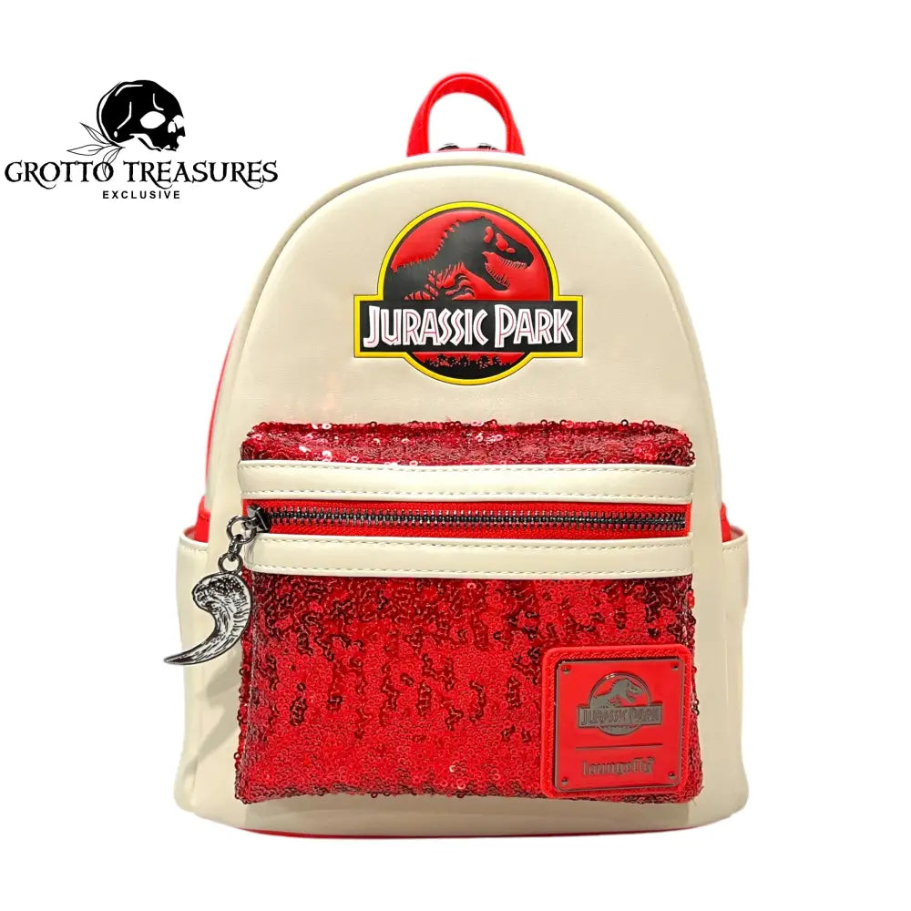 Grotto Treasures Exclusive Loungefly Jurassic Park Red Sequin Mini Backpack
