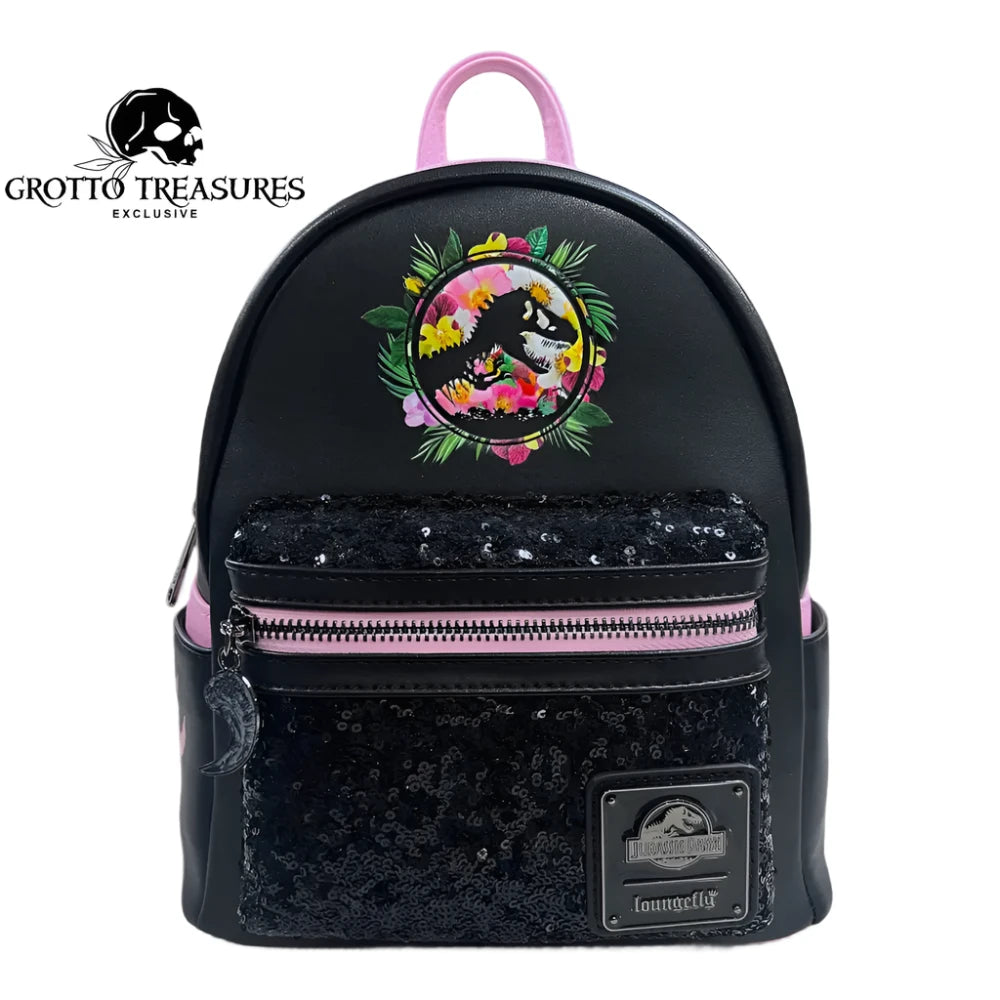 Grotto Treasures Exclusive Loungefly Jurassic Park Sequin Pink Flora