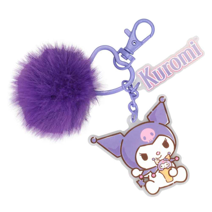 Sanrio Kuromi Charm and Pom Pom Keychain