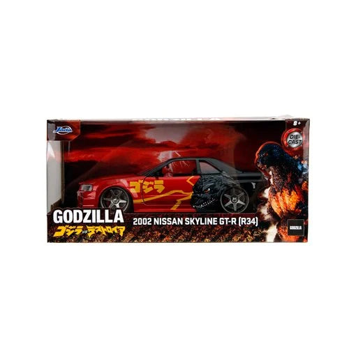 Jada Toys Hollywood Rides Godzilla 2002 Nissan Skyline GT-R R34 1:24 Scale Die-Cast Metal Vehicle
