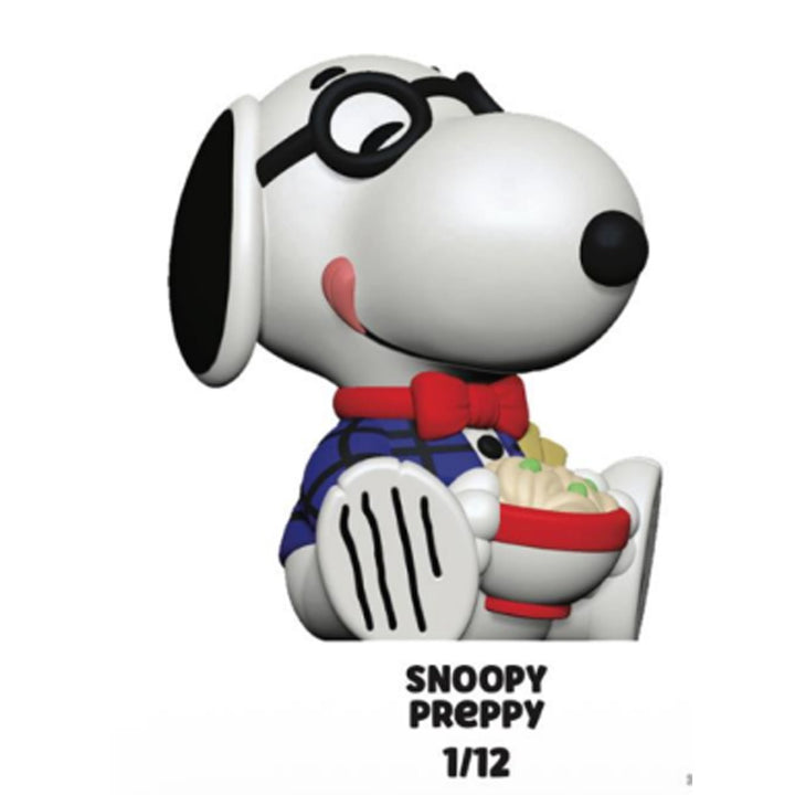 Snoopy figurine with a bow tie and outfit on a white background
