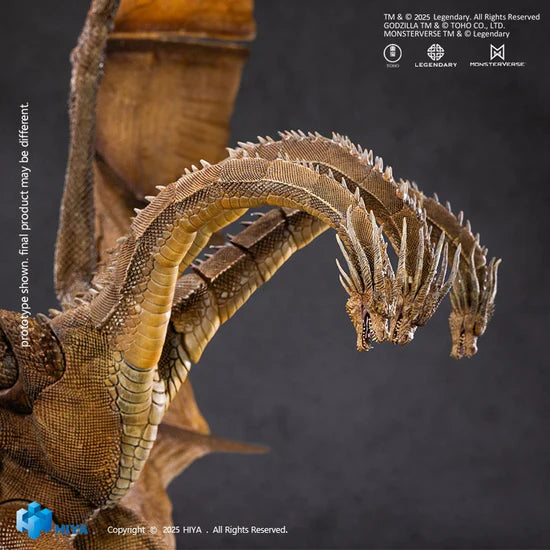 Close-up of a detailed Godzilla model with a dark background