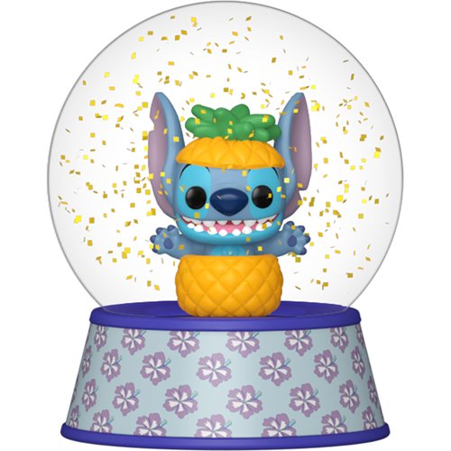 Snow globe with a pineapple-themed character on a floral base