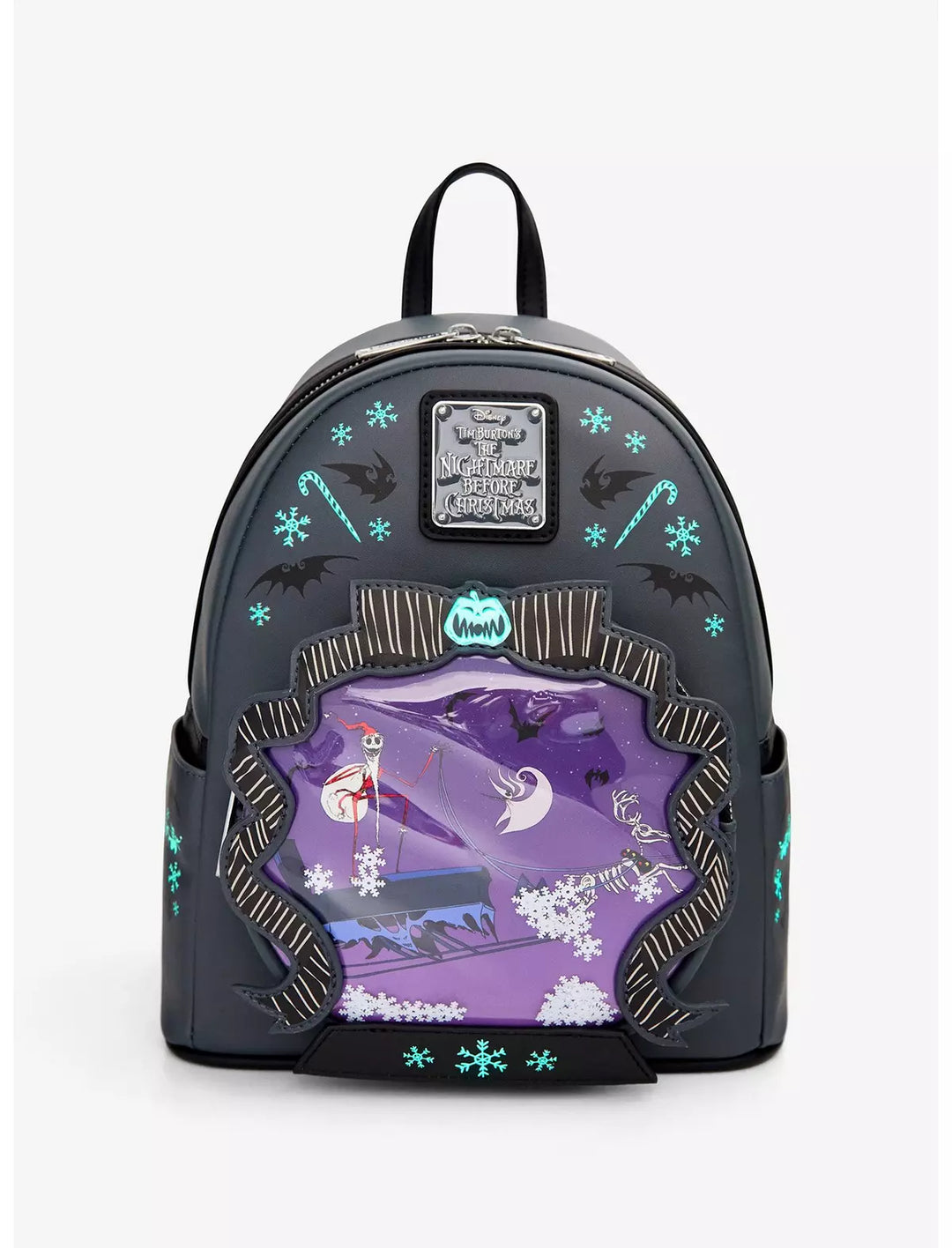Loungefly Disney The Nightmare Before Christmas Sleigh Ride Snow Globe Glow in the Dark Mini Backpack