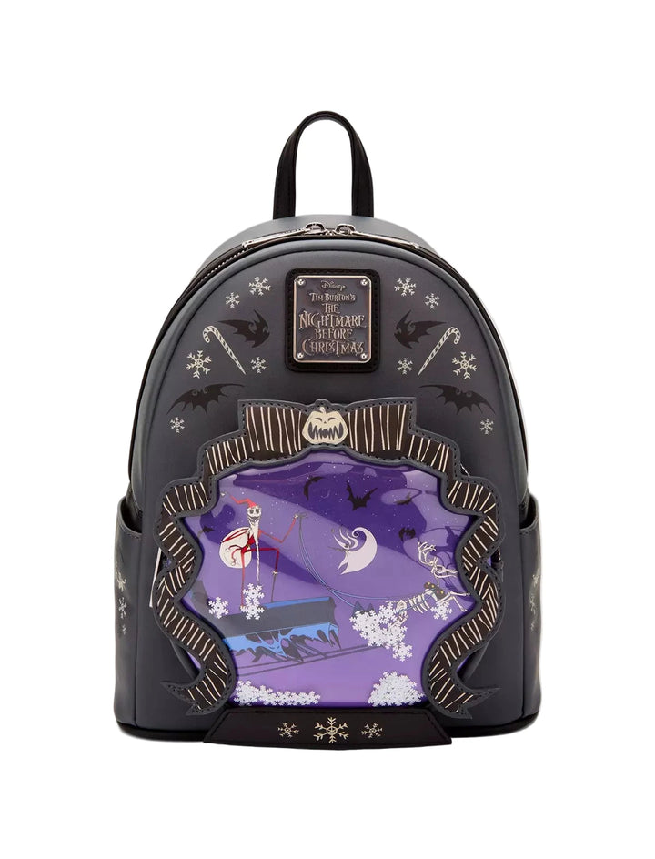 Loungefly Disney The Nightmare Before Christmas Sleigh Ride Snow Globe Glow in the Dark Mini Backpack
