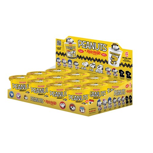 Display box of Peanuts-themed products on a white background