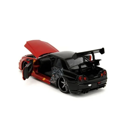 Jada Toys Hollywood Rides Godzilla 2002 Nissan Skyline GT-R R34 1:24 Scale Die-Cast Metal Vehicle