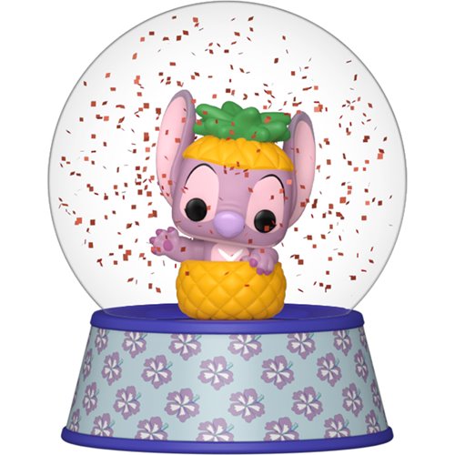 Snow globe with a character in a pineapple costume on a floral base
