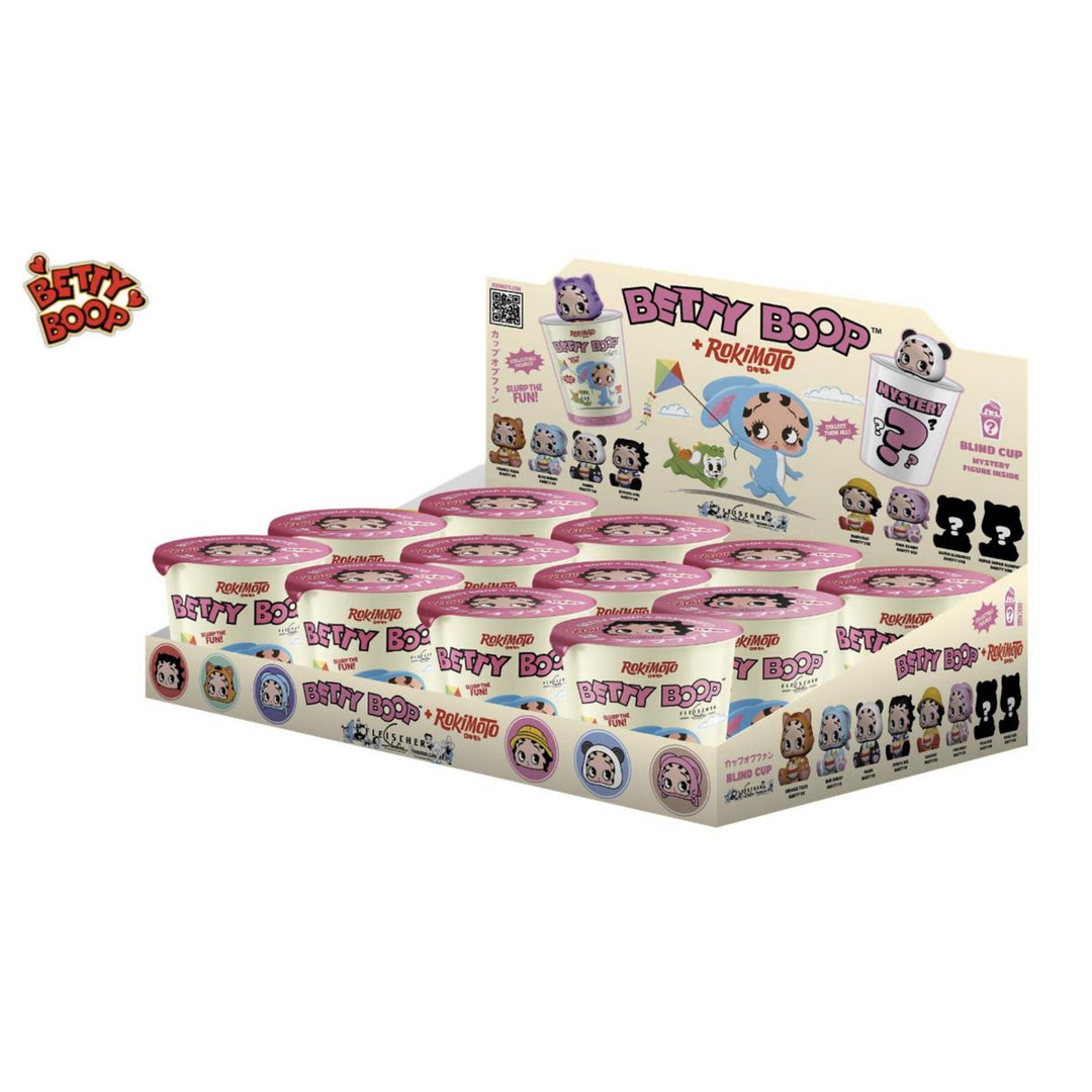 Display box of Betty Boop Pokimane figurines with multiple packaging units.