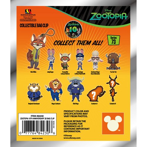 Disney Zootopia 10th Anniversary Series 73 3D Foam Bag Clip
