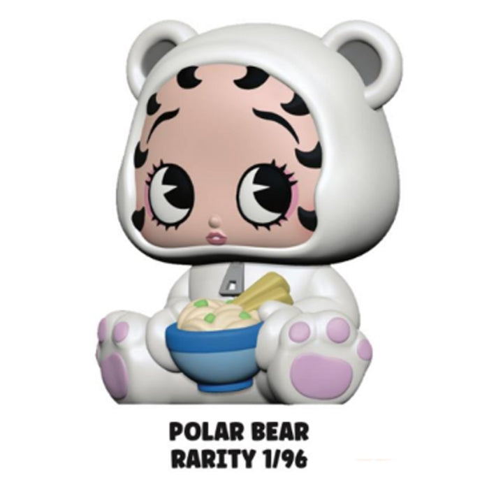 Toy figure of a character in a polar bear costume with 'Polar Bear Rarity 1/96' text.