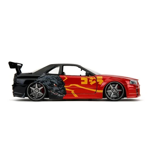 Jada Toys Hollywood Rides Godzilla 2002 Nissan Skyline GT-R R34 1:24 Scale Die-Cast Metal Vehicle