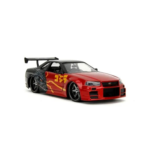 Jada Toys Hollywood Rides Godzilla 2002 Nissan Skyline GT-R R34 1:24 Scale Die-Cast Metal Vehicle
