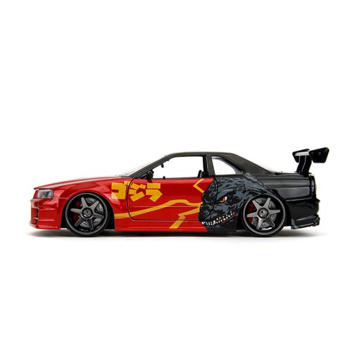 Jada Toys Hollywood Rides Godzilla 2002 Nissan Skyline GT-R R34 1:24 Scale Die-Cast Metal Vehicle