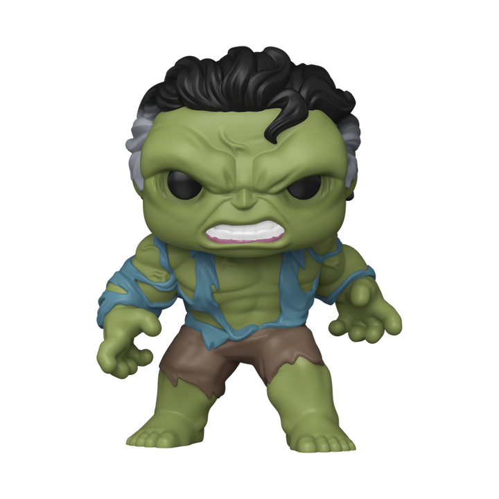 Green superhero figurine with a blue shirt on a white background