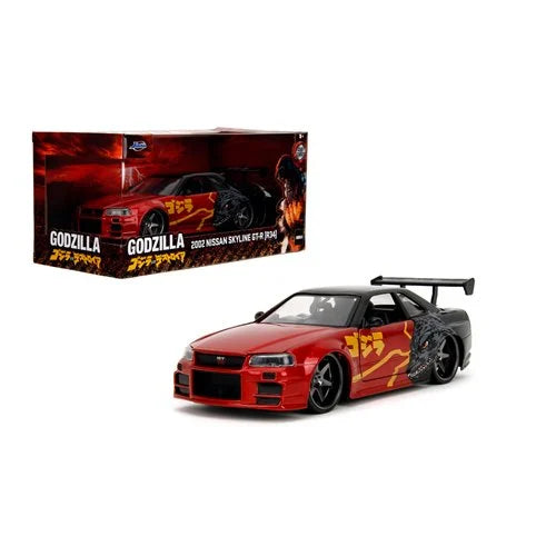 Jada Toys Hollywood Rides Godzilla 2002 Nissan Skyline GT-R R34 1:24 Scale Die-Cast Metal Vehicle