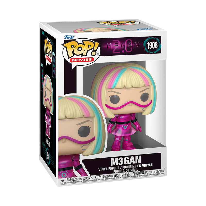 Funko Pop! vinyl figure packaging with M3GAN character on a white background