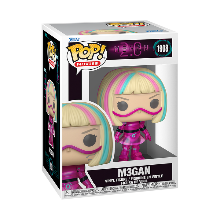 Funko Pop! vinyl figure packaging with M3GAN character on a white background