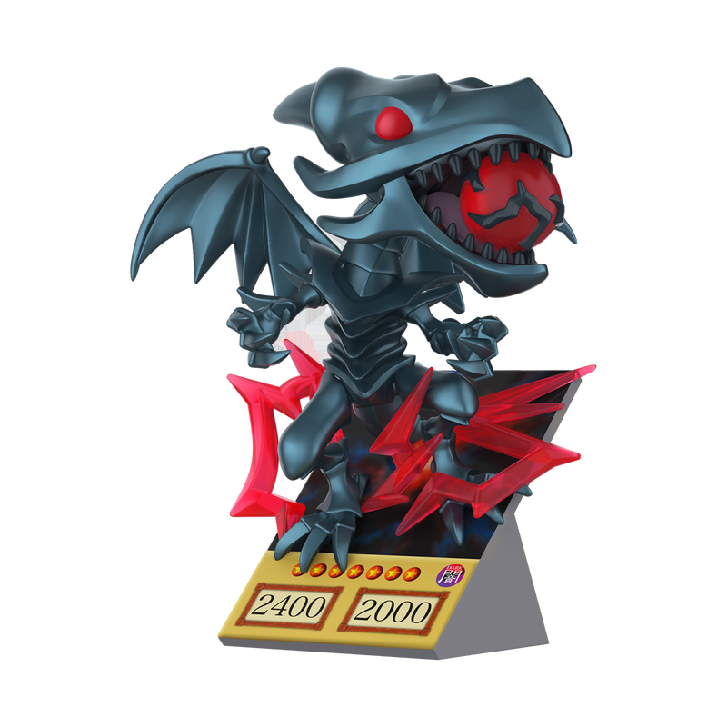 Dragon-like figurine with red eyes and wings on a white background