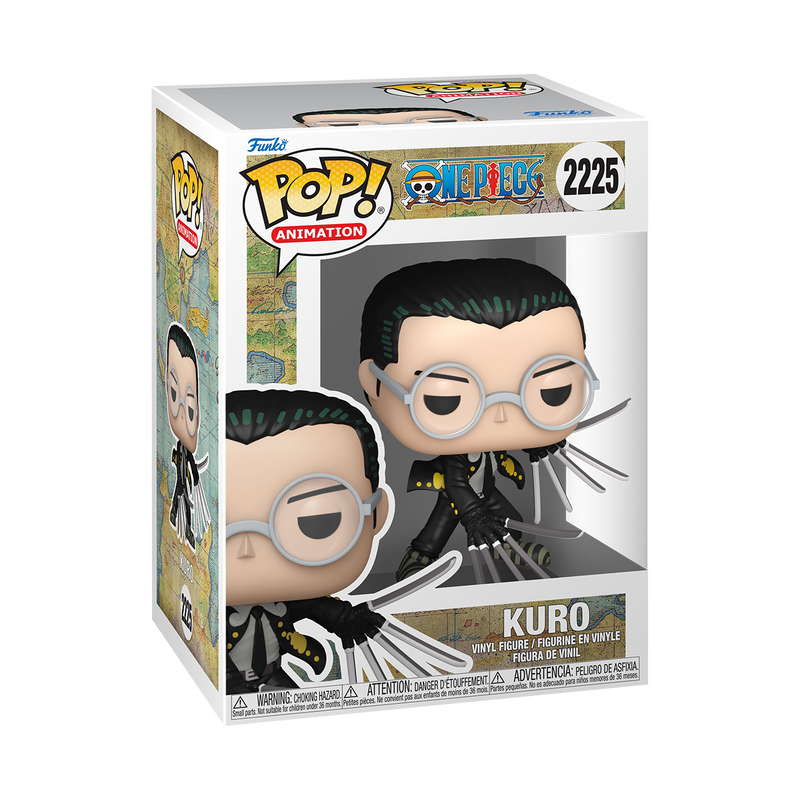 Funko Pop! vinyl figure packaging with Kuro from One Piece on a white background