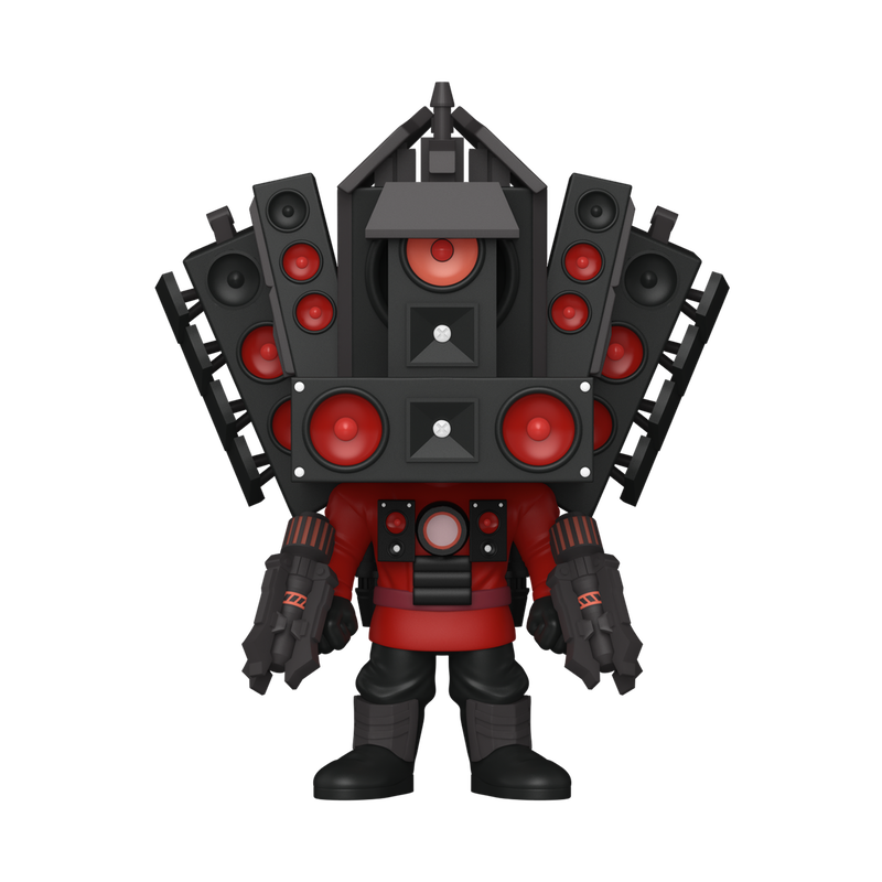 Toy figure with black and red design on a white background
