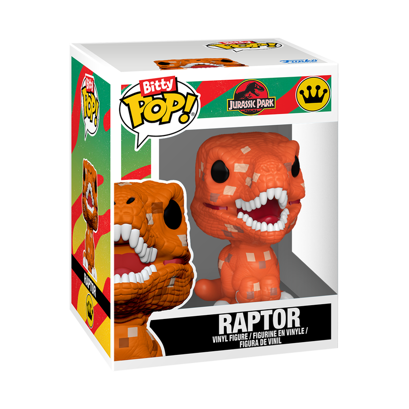 Funko Pop! Bitty Raptor figure packaging with colorful design