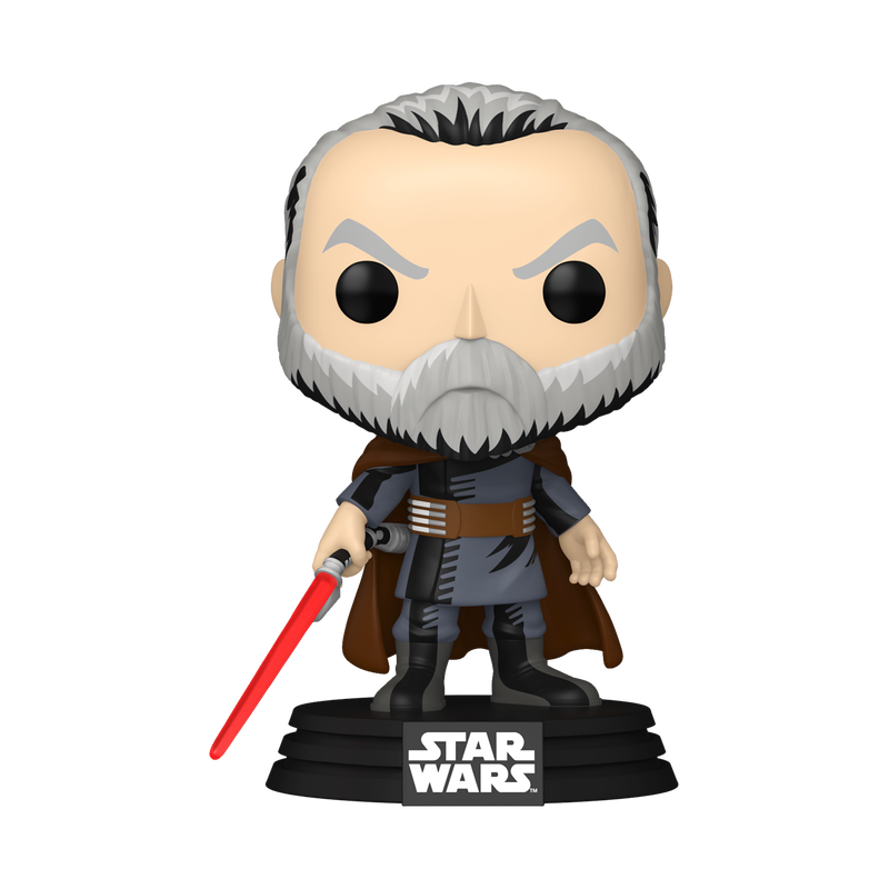 Funko Pop! figurine of a character from Star Wars with a red lightsaber on a white background