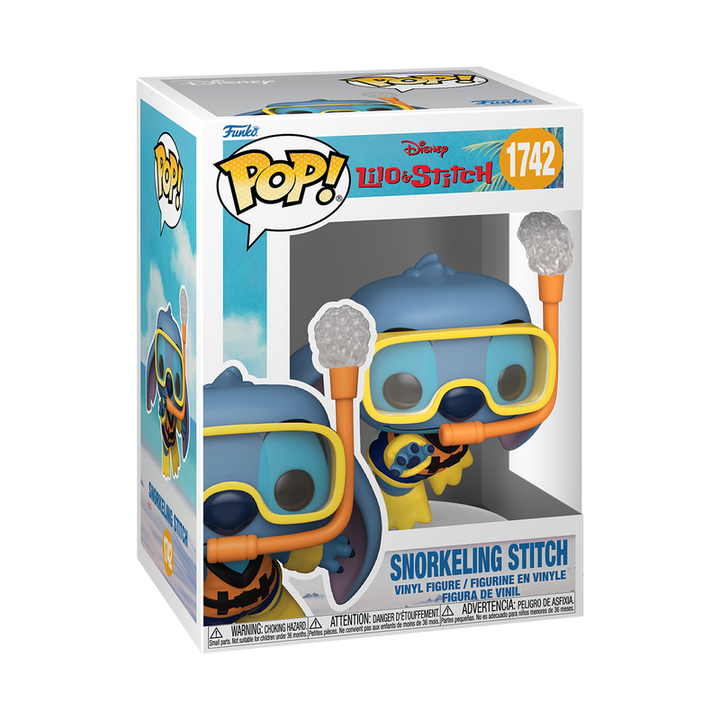 Funko Pop! vinyl figure packaging of Snorkeling Stitch from Lilo & Stitch on a white background