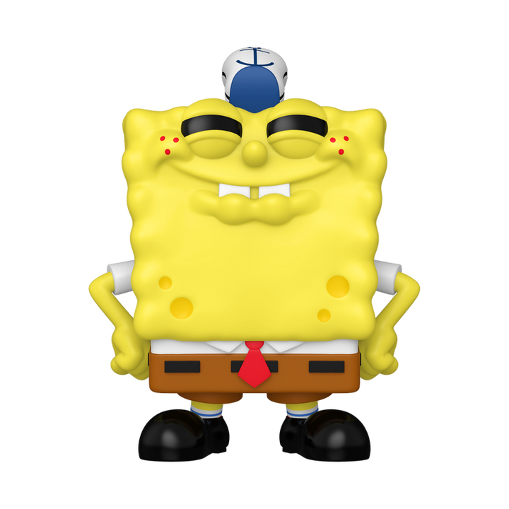 Yellow cartoon character with a blue hat on a white background