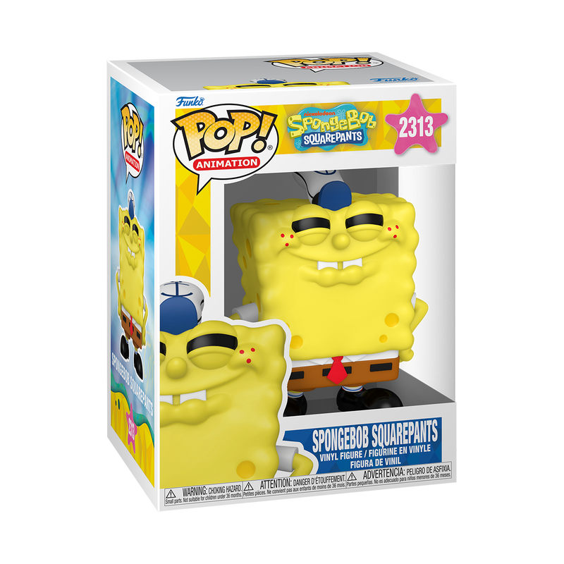 Funko Pop! vinyl figure packaging of SpongeBob SquarePants with colorful design and character illustration.