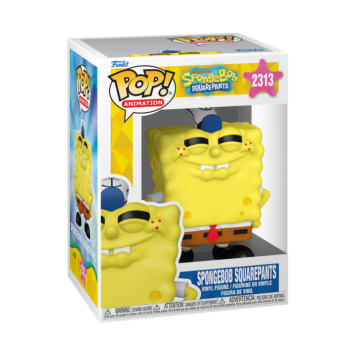 Funko Pop! vinyl figure packaging of SpongeBob SquarePants with colorful design and character illustration.