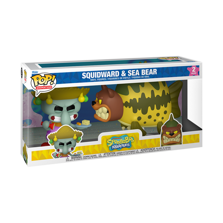 Boxed set of Funko Pop! figures including Squidward and Sea Bear from SpongeBob SquarePants.