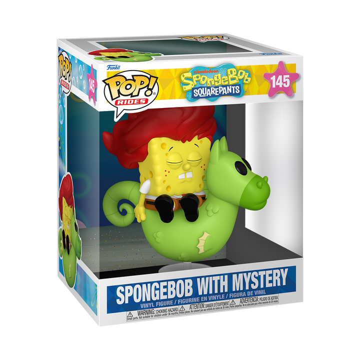 Funko Pop! vinyl figure packaging featuring SpongeBob SquarePants with a mystery element.