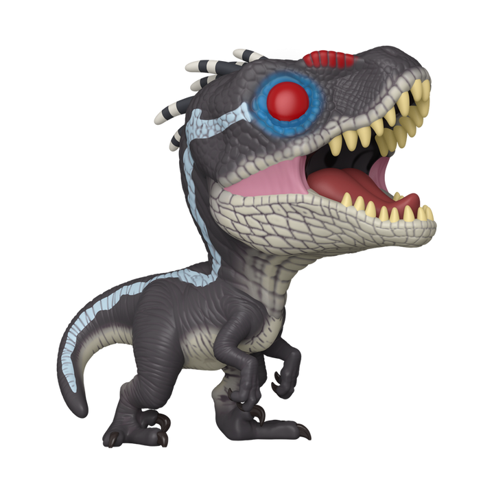Toy dinosaur figure with a gray and black color scheme on a white background