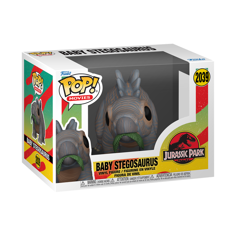 Funko Pop! Baby Stegosaurus figure packaging from Jurassic Park on a white background