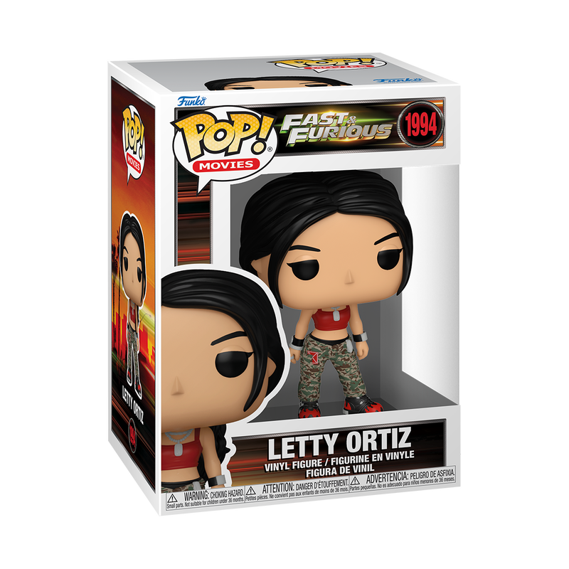 Funko Pop! vinyl figure packaging for Letty Ortiz from Fast & Furious, featuring the Funko Pop! logo and character illustration.