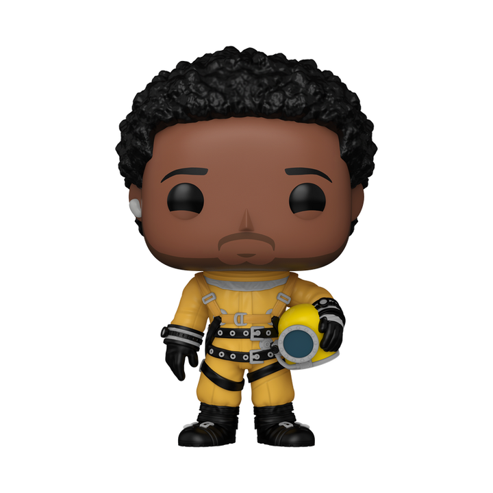 Pop vinyl figure of a character in a yellow suit with a white background