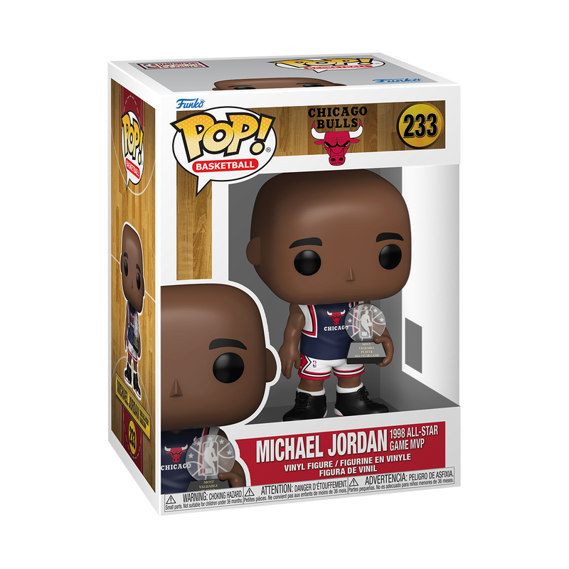 Funko Pop! vinyl figure packaging featuring Michael Jordan in a Chicago Bulls jersey.