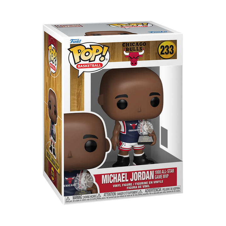 Funko Pop! vinyl figure packaging featuring Michael Jordan in a Chicago Bulls jersey.