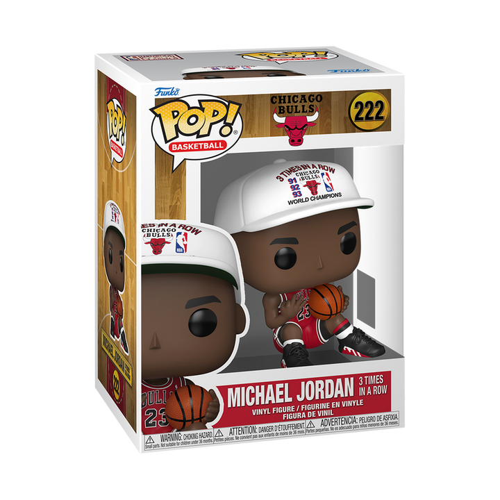 Funko Pop! vinyl figure packaging featuring Michael Jordan in a Chicago Bulls jersey.