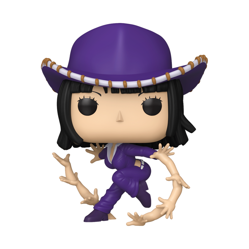 Funko Pop! vinyl figure with a purple outfit and hat on a white background