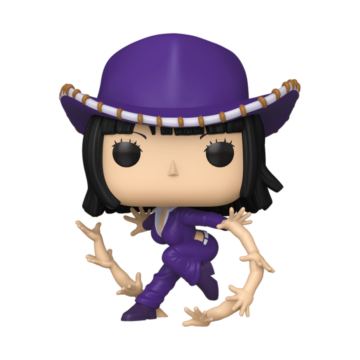 Funko Pop! vinyl figure with a purple outfit and hat on a white background
