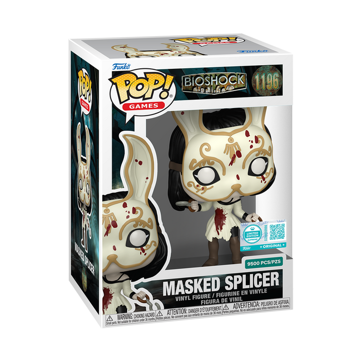 Funko Pop! vinyl figure packaging for 'Masked Splicer' from Bioshock on a white background