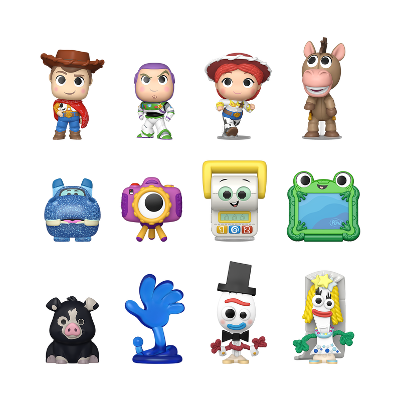 Collection of colorful toy figures on a white background