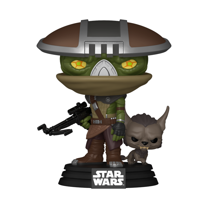 Funko Pop! vinyl figure of a character from Star Wars with a small creature on a white background