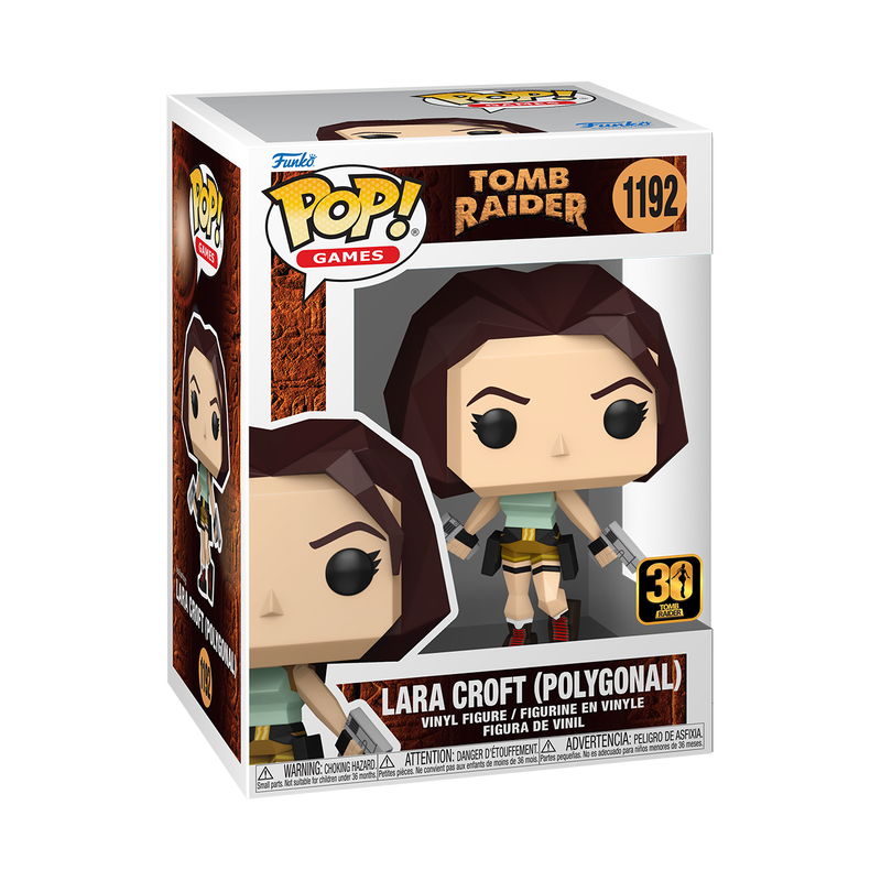 Funko Pop! Lara Croft figure packaging with box art on a white background