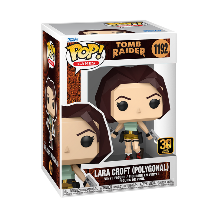 Funko Pop! Lara Croft figure packaging with box art on a white background