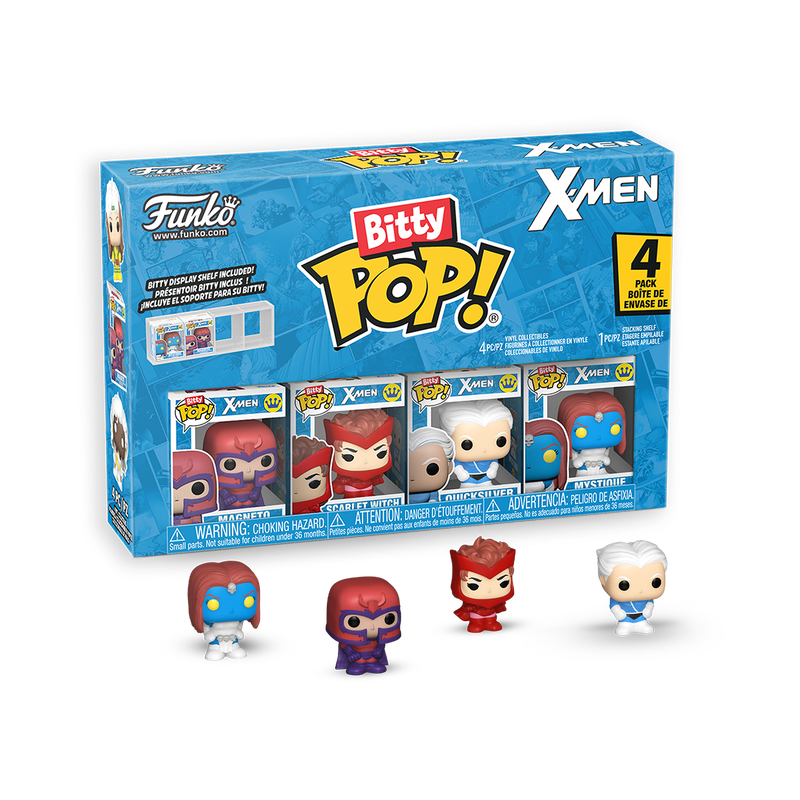 Funko Bitty Pop! X-Men figure set packaging with figures displayed in front.