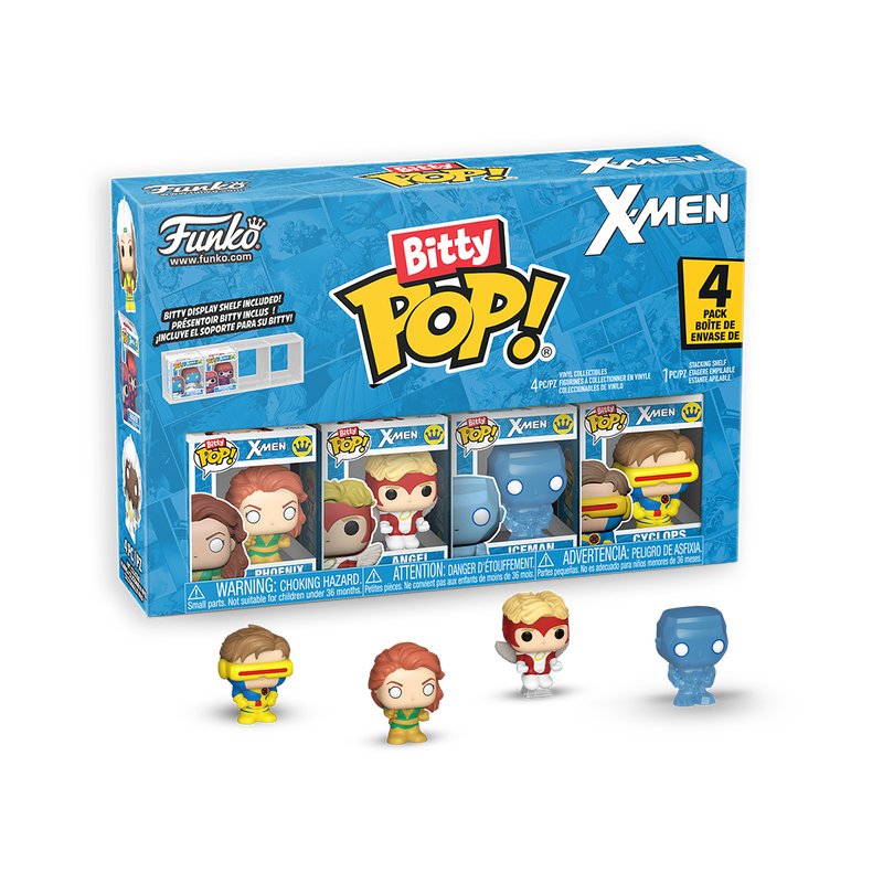 Funko Bitty Pop! X-Men figure set packaging with figures displayed in front.