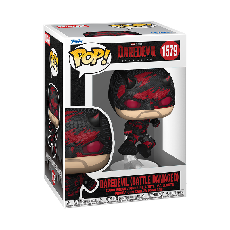 Funko Pop! Daredevil figure in battle-damaged costume packaging
